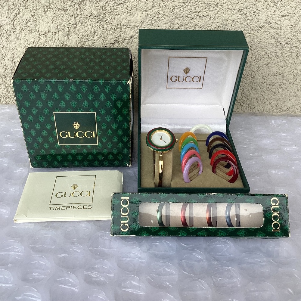 Vintage Gucci 11/12.2 Interchangeable Bezel Watch Gold Tone Near Mint Condition